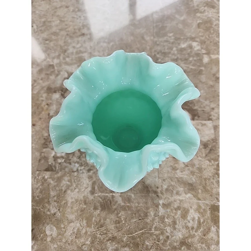 Fenton Green Pastel Hobnail Vase, 4.5